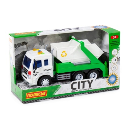 Сити, автомобиль-контейнеровоз инерционный (со светом и звуком) (зелёный) 86198